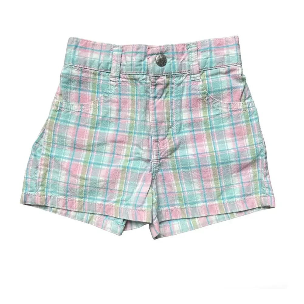Girls 18M Riders Pastel Pink Blue Green Plaid Summer Pocket Shorts Elastic Waist
